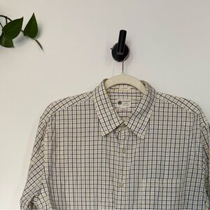 J. Crew Men's Plaid Shirt - Cream and Blue